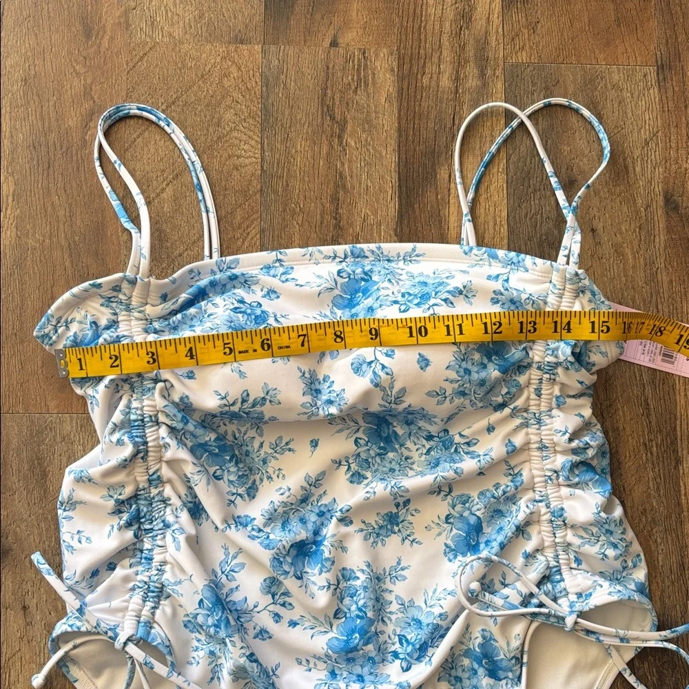 Wild Fable Blue and White Floral Extra High Leg Cheeky One Piece Swimsuit XL New